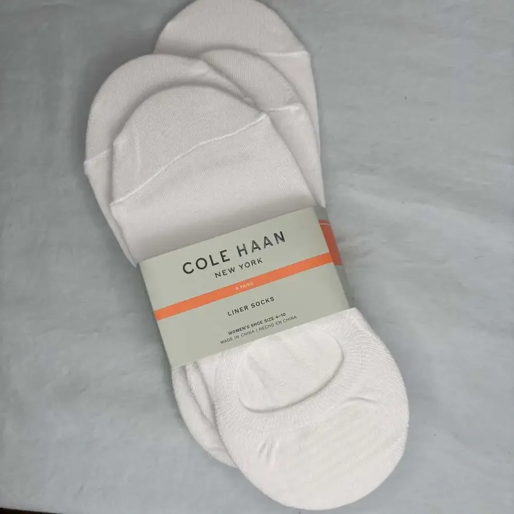 COLE HAAN NEW Liner Socks  X4 Womens Shoe Size 4-10 non-slip heel white